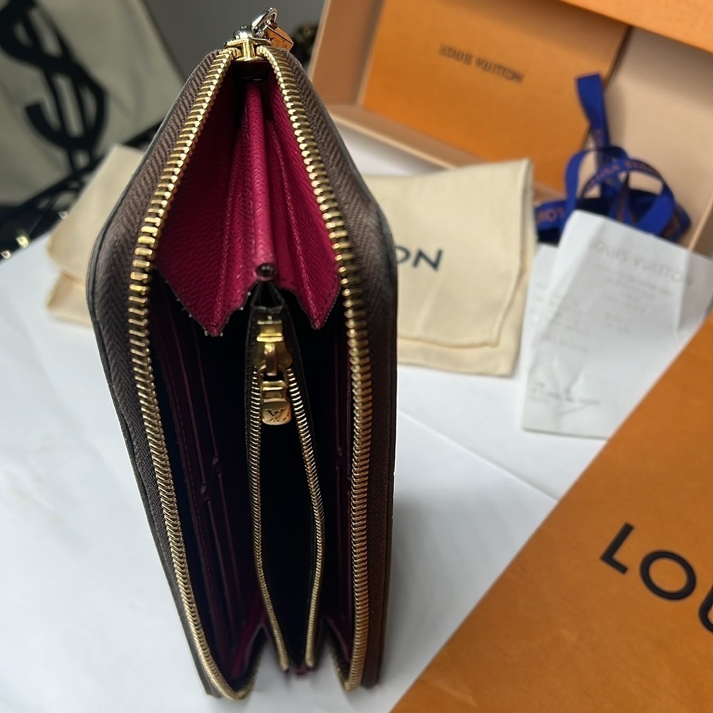 Louis Vuitton Clemence Logo Fucia Zippy Long Zip Around Clutch Wallet Box Papers - Picture 14 of 14